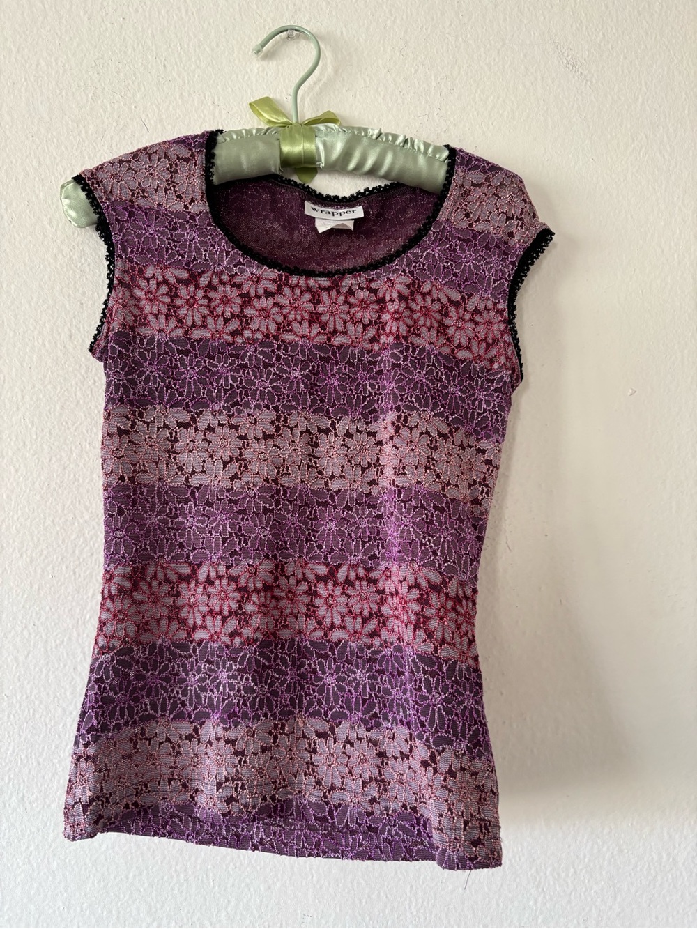 vintage Wrapper Purple floral mesh Fall blouse